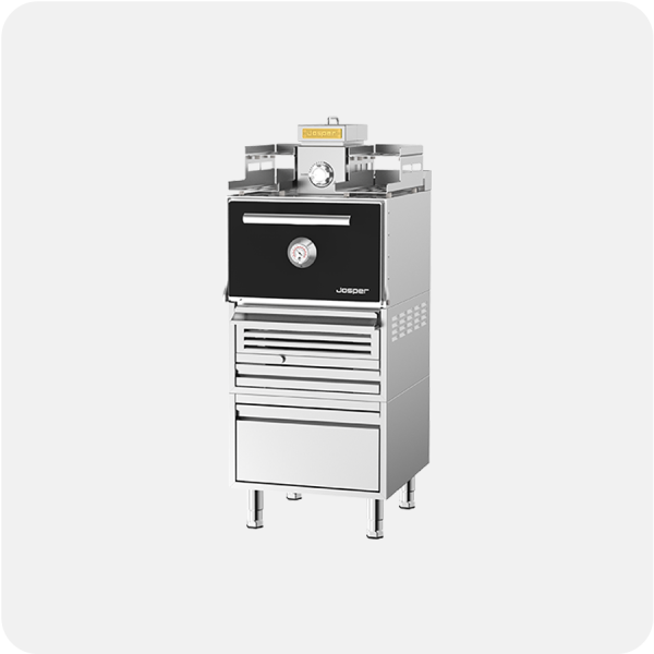Josper HJX-PRO-S80-WTD faszéntüzelésű kemence fiókos állványon, melegen-tartó polcokkal