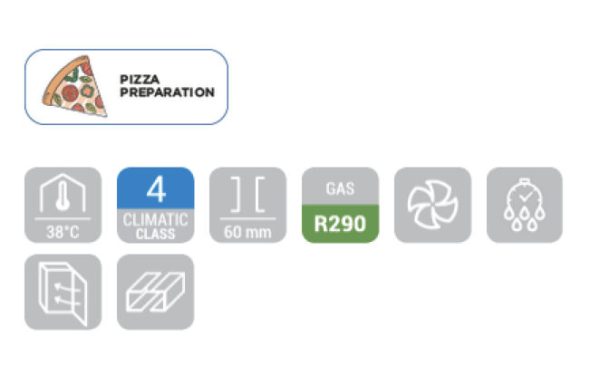 Cool Head QZ16 professzionális hűtött munkaasztal pizzához, 1 db ajtóval, gránit fedlappal, hátsó felhajtással - Image 2